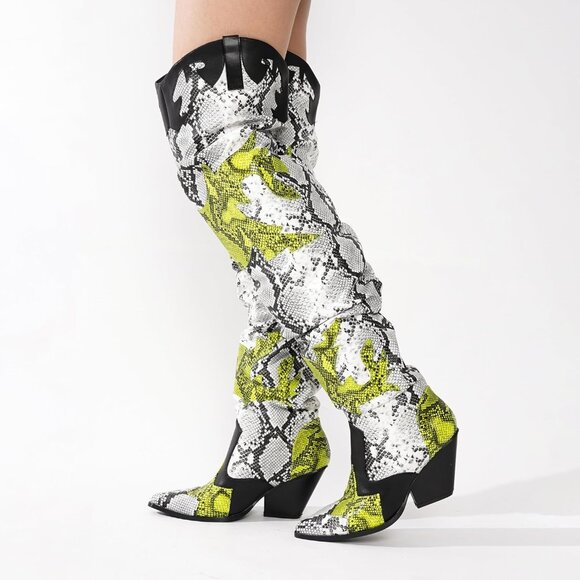 Cape Robbin Women's Black Polyurethane Thigh High Block Heel Cowboy Western Boot - Picture 3 of 9